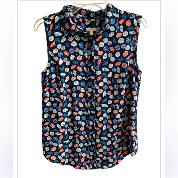 Talbots Blouse Sleeveless Button Front Medium Umbrella Print - Picture 1 of 6